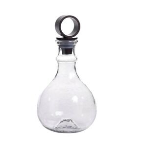 Garan Hammered Glass Decanter Bottle w/ Iron Stopper 12.5" Modern Organic Vase